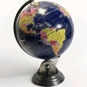 Vintage Replogle Globemaster World Globe 12" w Embossed Metal Base USA